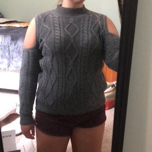 Cute grey knitted cold-shoulder sweater